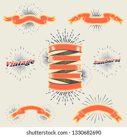 Vintage sunburst ribbon banner vectors collection