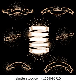 Vintage sunburst ribbon banner vectors collection