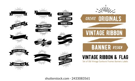 Vintage Sunburst Ribbon Flag Banner Vectors Collection