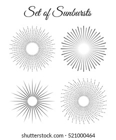 Vintage sunburst set. Hand drawn vector illustration