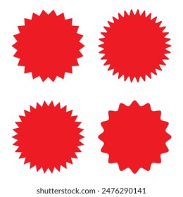 Vintage sunburst,  Set of stickers and labels design,  sunburst, shine, stamp, decoration. Set of colorful red stickers, blank badge, Set of starburst badges icon, vector, icon. Vector illustration.