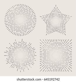 Vintage sunburst starburst abstract retro sunshine line splash. Vector illustration set