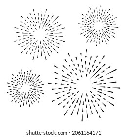 Vintage Sunburst, starburst, firework  doodle design element. for logos, badges and labels. isolated on white background. Vector illustration