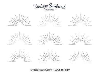 Vintage sunburst vector collection set Retro solar graphic design stripes