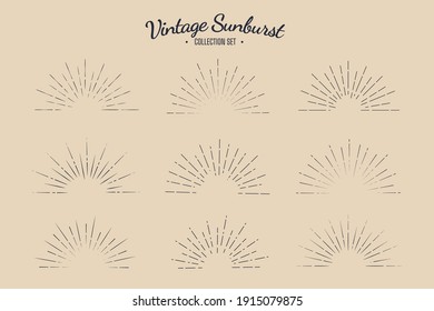 Vintage sunburst vector collection set Retro solar graphic design stripes