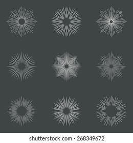 Vintage  sunbursts. Decorative elements. Vector set.