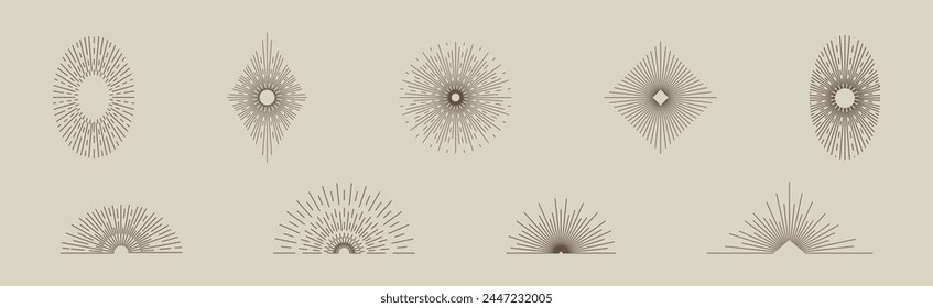 Vintage Sunbursts in Different Shapes Trendy Design Element Vector Set