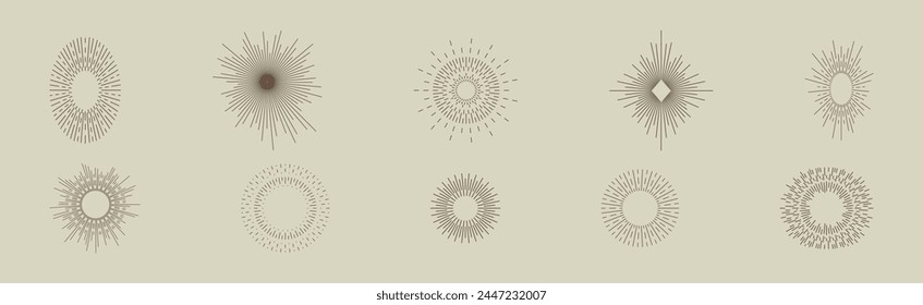 Vintage Sunbursts in Different Shapes Trendy Design Element Vector Set