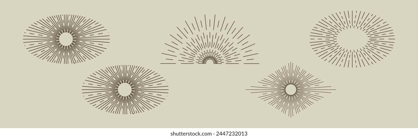 Vintage Sunbursts in Different Shapes Trendy Design Element Vector Set