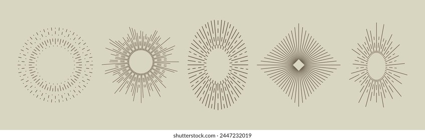 Vintage Sunbursts in Different Shapes Trendy Design Element Vector Set