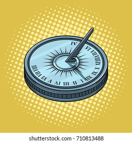 Vintage sundial pop art style vector illustration. Comic book style imitation