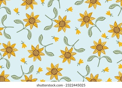 Vintage sunflower clothes doodle pattern
