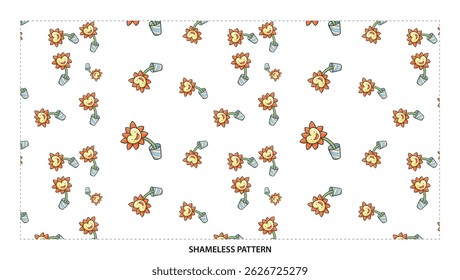 Vintage Sunflower Garden Floral Pattern and Green Leaves Design