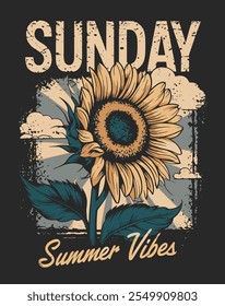 Vintage girassol T-shirt Design, Summery domingo vibes T-Shirt Design Vetor