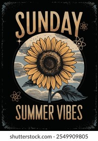 Vintage girassol T-shirt Design, Summery domingo vibes T-Shirt Design Vetor