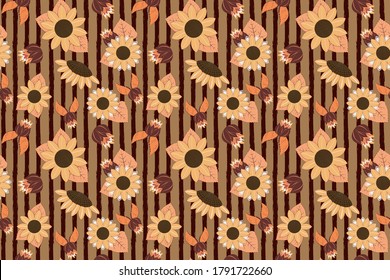 Vintage sunflower vector seamless pattern. Calm beige floral repeated design. Stylish botanical illustration in autumn mood for fabric, textile, cover, wallpaper, calendar. EPS 10