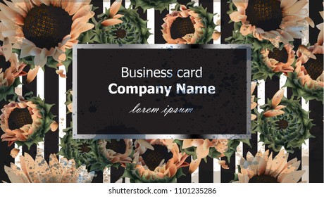 Vintage sunflowers elegant background Vector. Business card. 3d detailed texture illustrations