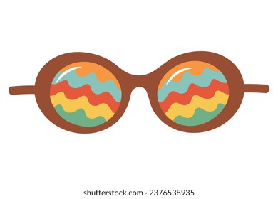 Vintage sunglasses with rainbow waves. Groovy retro fashion cartoon style. 
