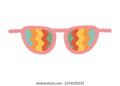 Vintage sunglasses with rainbow waves. Groovy retro fashion cartoon style. 