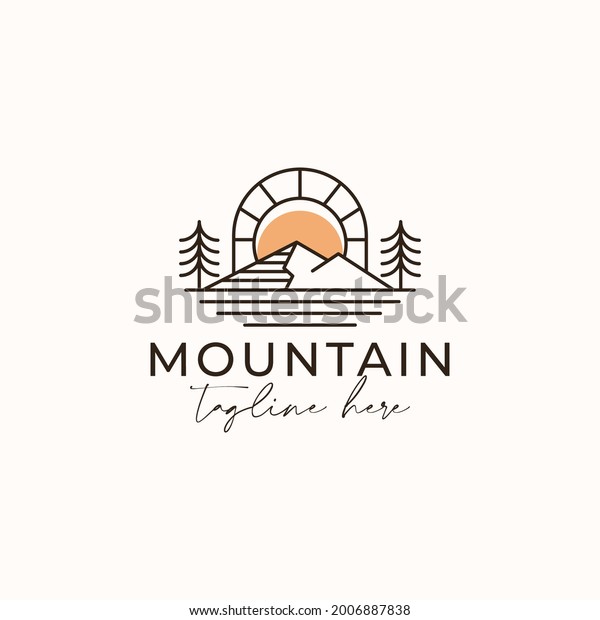 Vintage Sunrise Mountain Pine Tree Evergreen Stock Vector (Royalty Free ...