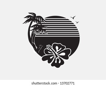 vintage sunset background with palm trees, wallpaper