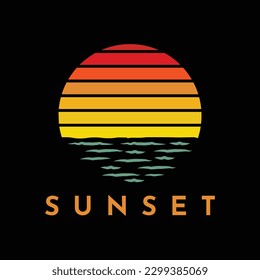 vintage sunset beach logo design template, summer beach logo design