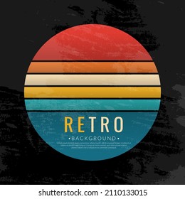 Vintage sunset circle retro sunrise sun. Retro rainbow 70s colors background. Vector illustration.