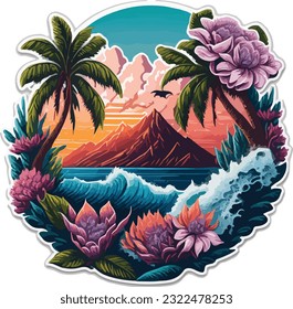 Vintage sunset of vintage clean beach island logo design