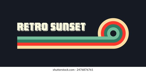 Vintage sunset collection. Various colorful striped sunrise badges in 80s and 90s style. Sun and ocean view, summer vibes, surfing. Design element for print, logo or t-shirt. Vector illustration