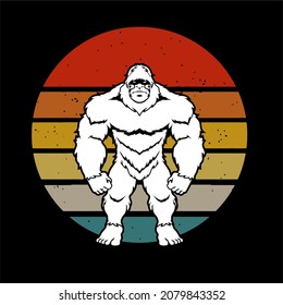 Vintage Sunset Gorilla Vector Design