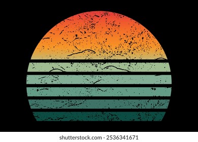 Vintage sunset logo or t shirt vector template, 80's style background for your print on demand product design