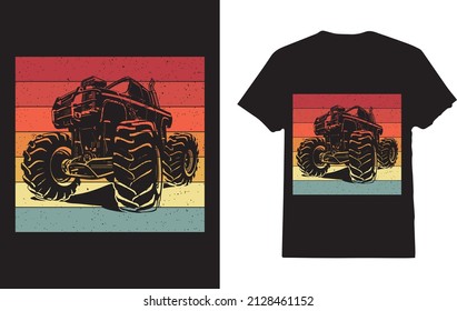 Vintage Sunset Monster Truck Retro Style Monster Truck Lover T-Shirt