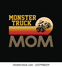 Vintage Sunset Retro Monster Truck Mom Shirt