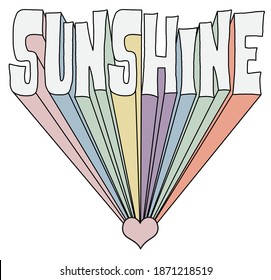 Vintage sunshine slogan illustration with pastel colors rainbow - Retro groovy hippie graphic text vector print for girl tee - t shirt and sticker