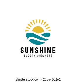 Vintage Sunshine Sunset Ocean Waves Symbol Logo Design