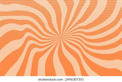 Anuncio de textura Antiguas sunshine. Patrón cómico naranja con estallido estelar y semitono. Efecto sunburst de arte pop de dibujos animados con puntos. fondo. Ilustración vectorial.