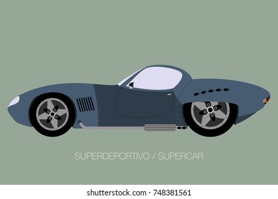 vintage super car, side view, flat design style