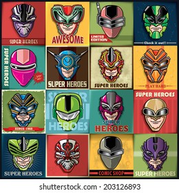 Vintage Super Heroes poster set design