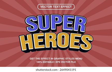 Vintage super heroes text effect with retro comic style - editable bold typography for posters, Covers, and titles