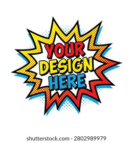 Vintage superhero style message cloud. Bright yellow and red starburst frame. Halftone pattern cartoon background.