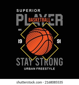 Vintage superior player basketball design, design for t shirt, sticker, wall muralls, ready to print vector illustration