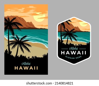 Vintage surf aloha hawaii badge illustration