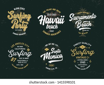 Vintage Surf  Badges Collection. Retro Set.  T Shirt Design.  Vector Illustration