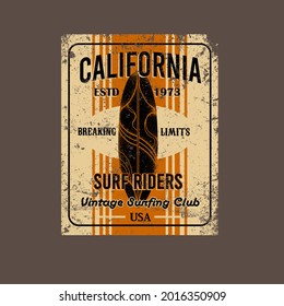 Vintage Surf board grunge Poster vector Illustration t-shirt print design Typographic print poster,sign,label vector