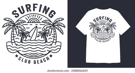 vintage surf club beach line illustration for t shirt design