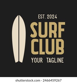 Vintage Surf club vector logo template. Retro surfing emblem isolated. Vector illustration of logo on surfing theme. Vintage surf club logo. Surfing logo vector for t-shirt design