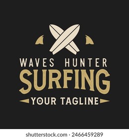 Vintage Surf club vector logo template. Retro surfing emblem isolated. Vector illustration of logo on surfing theme. Vintage surf club logo. Surfing logo vector for t-shirt design