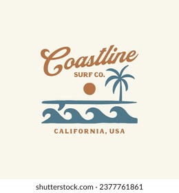 Vintage surf design template for surf club, surf shop, surf merch.