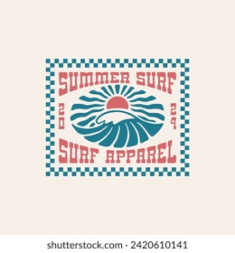 Vintage surf design template for surf club, surf shop, surf merch.