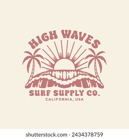 Vintage surf design template for surf club, surf shop, surf merch.